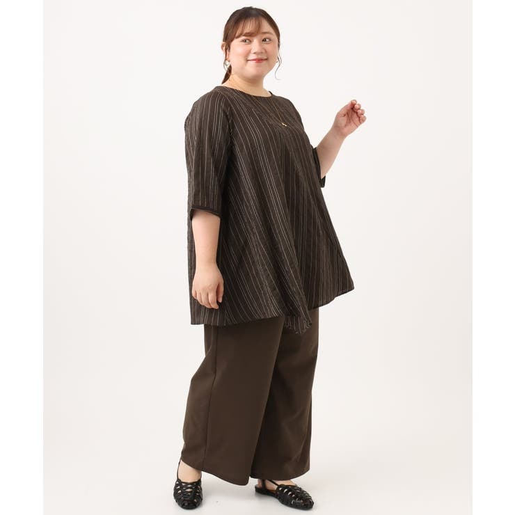 【WEB先行販売】【大きいサイズ/接触冷感】ドビーストライプイレヘムブラウス | eur3 | 詳細画像15 