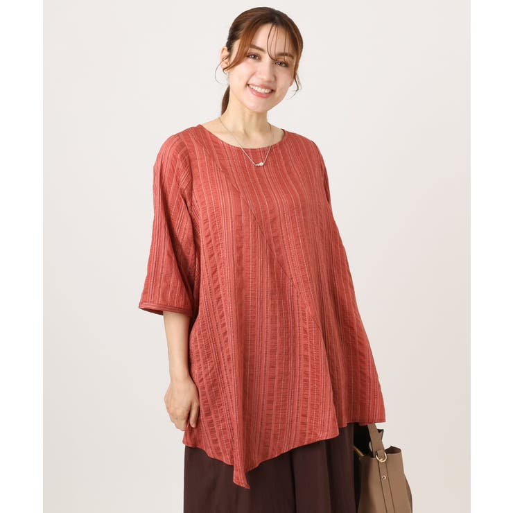 【WEB先行販売】【大きいサイズ/接触冷感】ドビーストライプイレヘムブラウス | eur3 | 詳細画像2 