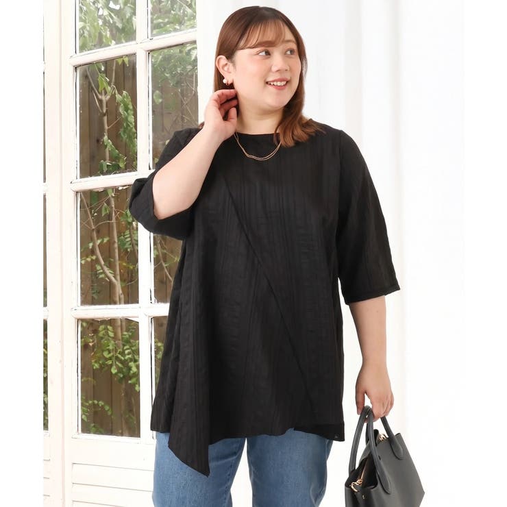 【WEB先行販売】【大きいサイズ/接触冷感】ドビーストライプイレヘムブラウス | eur3 | 詳細画像21 