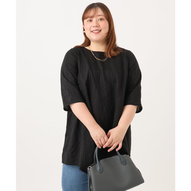 【WEB先行販売】【大きいサイズ/接触冷感】ドビーストライプイレヘムブラウス | eur3 | 詳細画像22 