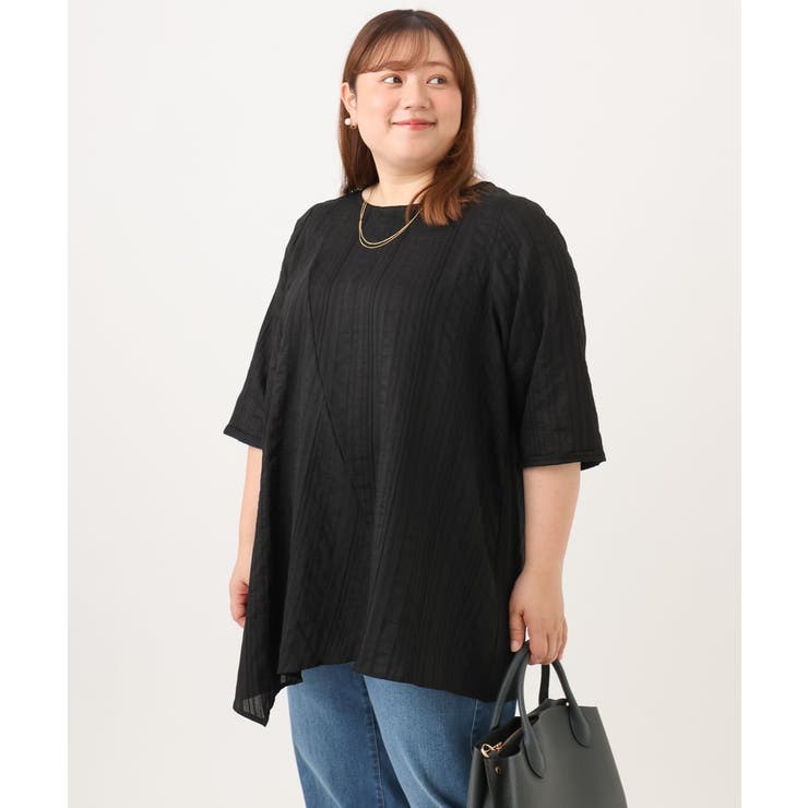 【WEB先行販売】【大きいサイズ/接触冷感】ドビーストライプイレヘムブラウス | eur3 | 詳細画像23 