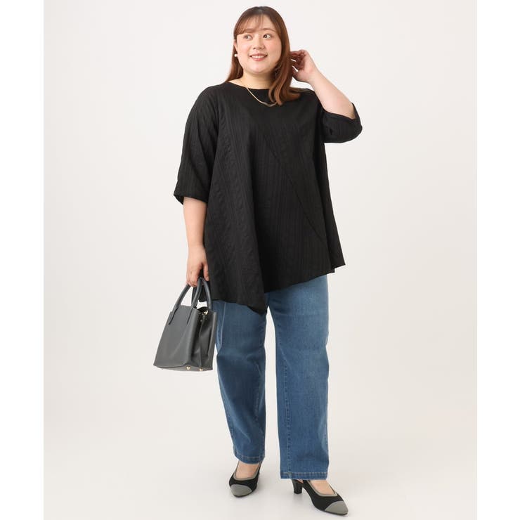 【WEB先行販売】【大きいサイズ/接触冷感】ドビーストライプイレヘムブラウス | eur3 | 詳細画像24 