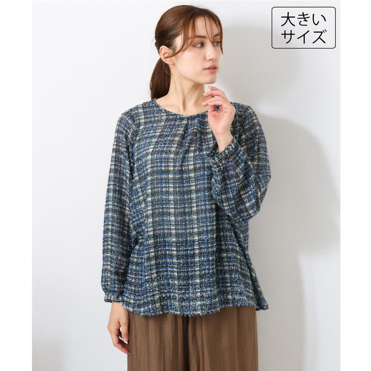 【大きいサイズ】シア―チェックブラウス | eur3 | 詳細画像1 