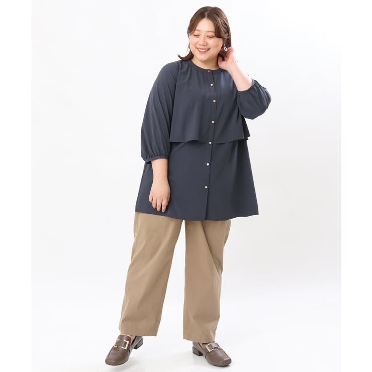 【大きいサイズ/11号サイズあり】バンドカラーブラウス eur3｜【大きいサイズ/11号サイズあり】バンドカラーブラウス