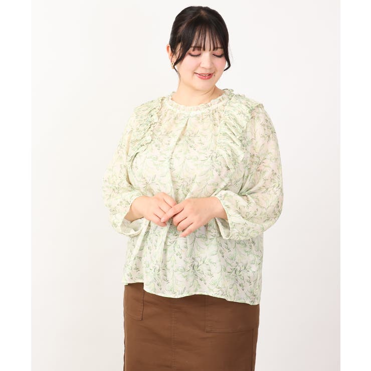 【大きいサイズ】シフォンボタニカルブラウス | eur3 | 詳細画像14 