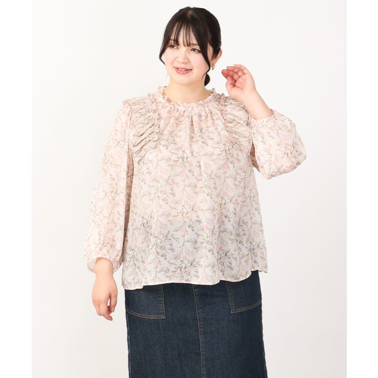 【大きいサイズ】シフォンボタニカルブラウス | eur3 | 詳細画像5 