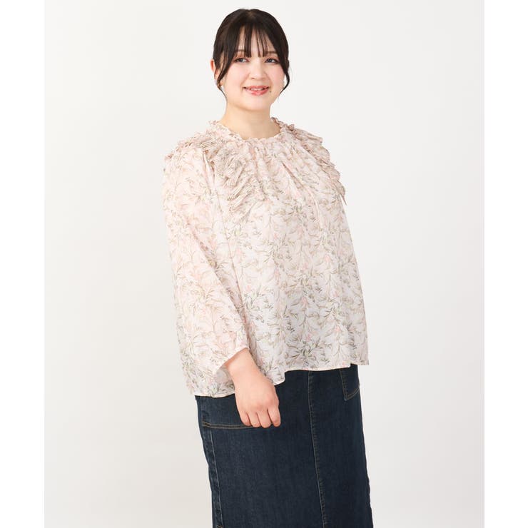 【大きいサイズ】シフォンボタニカルブラウス | eur3 | 詳細画像6 