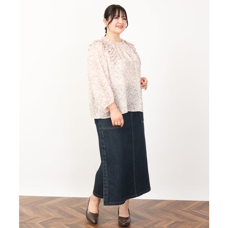 【大きいサイズ】シフォンボタニカルブラウス | eur3 | 詳細画像8 