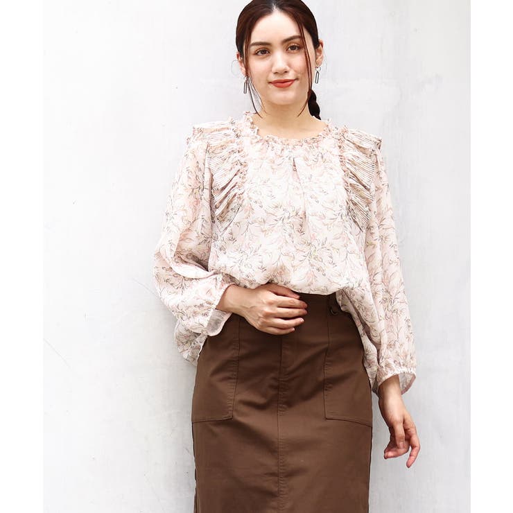 ライトピンク(01) | 【大きいサイズ】シフォンボタニカルブラウス | eur3