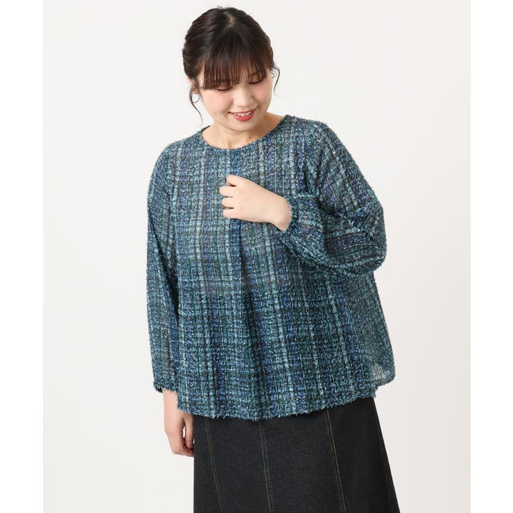 【大きいサイズ】カットジャカードチェック柄ブラウス | eur3 | 詳細画像13 