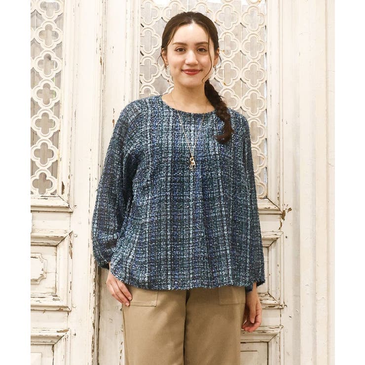 【大きいサイズ】カットジャカードチェック柄ブラウス | eur3 | 詳細画像8 