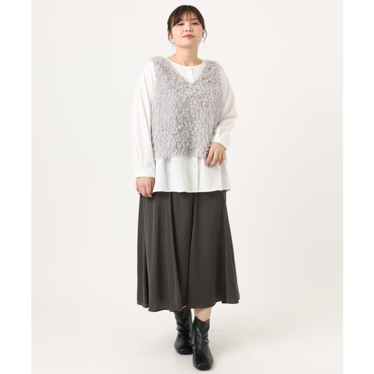 【大きいサイズ】フェザーベスト＋ブラウスセット | eur3 | 詳細画像24 