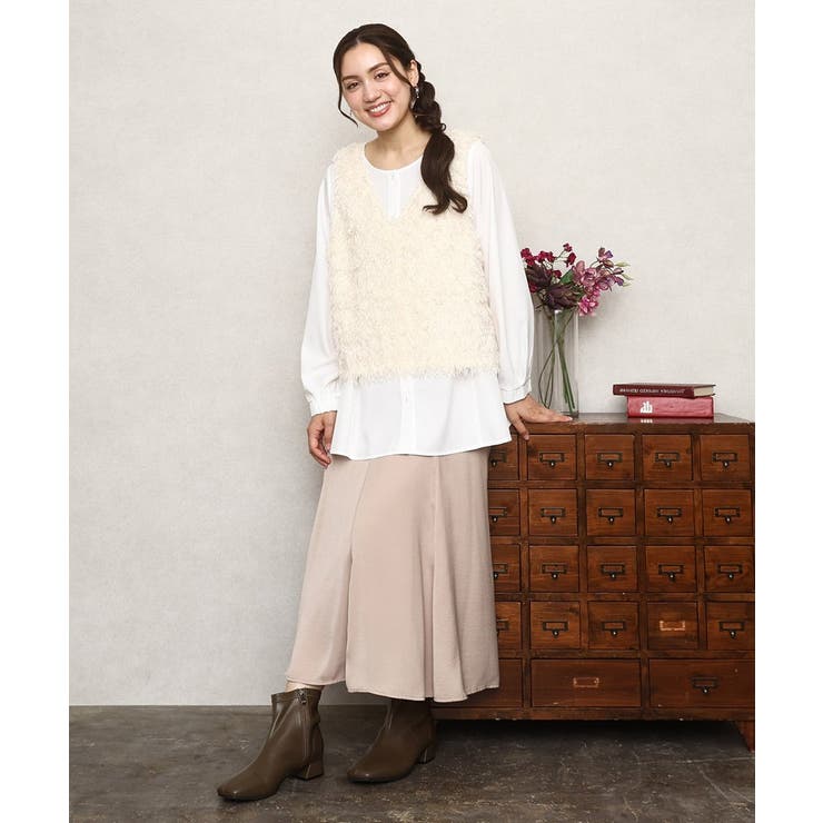 【大きいサイズ】フェザーベスト＋ブラウスセット | eur3 | 詳細画像3 