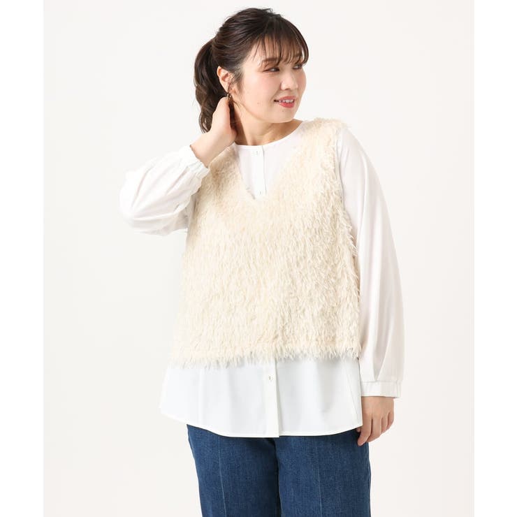 【大きいサイズ】フェザーベスト＋ブラウスセット | eur3 | 詳細画像4 