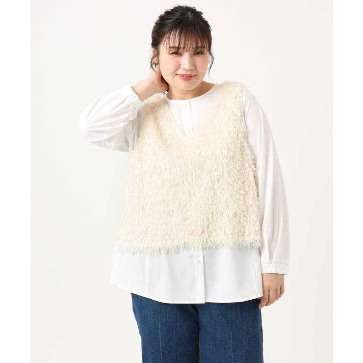 【大きいサイズ】フェザーベスト＋ブラウスセット | eur3 | 詳細画像5 