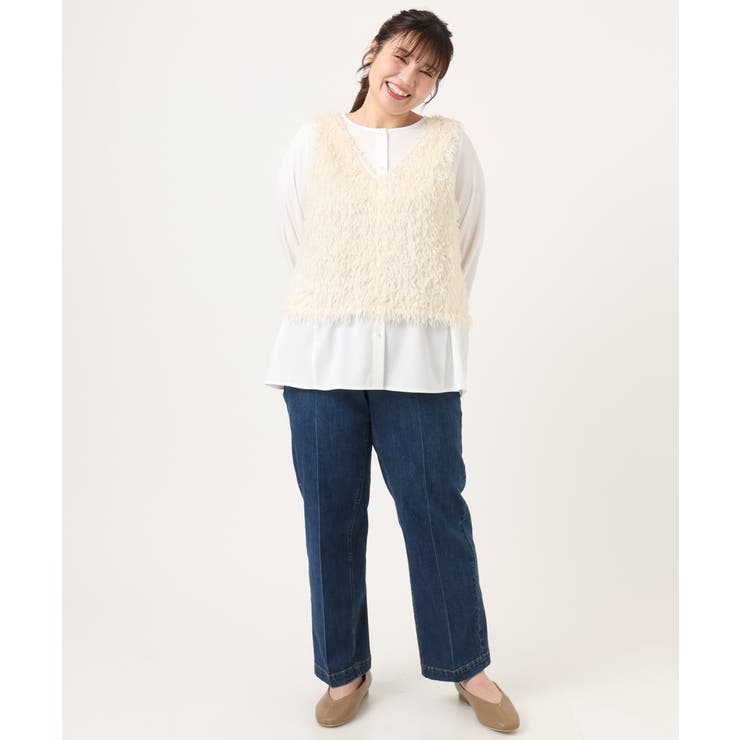 【大きいサイズ】フェザーベスト＋ブラウスセット | eur3 | 詳細画像6 