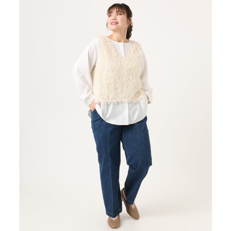 【大きいサイズ】フェザーベスト＋ブラウスセット | eur3 | 詳細画像7 