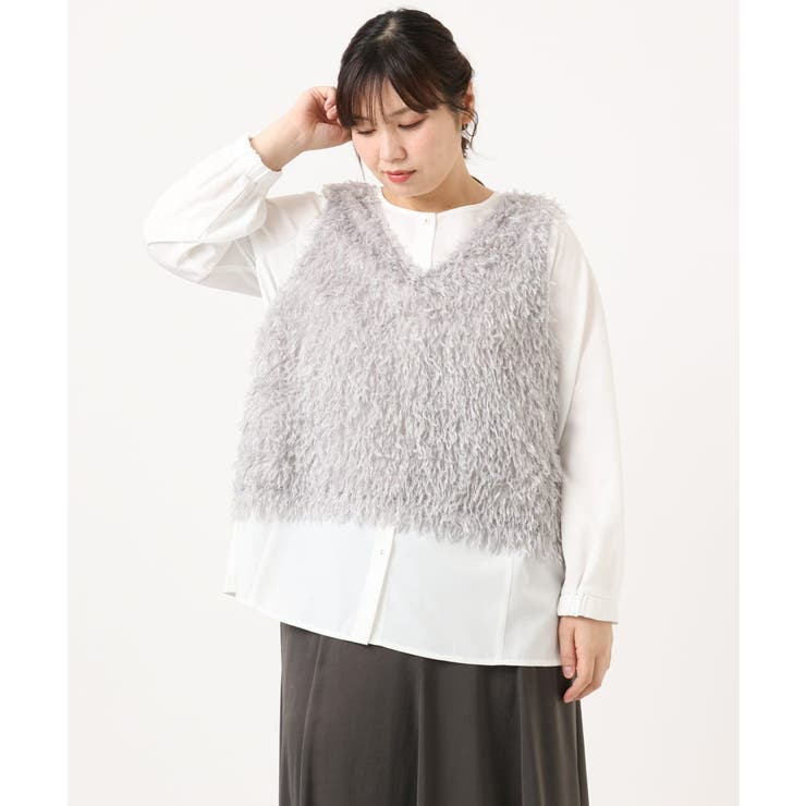 【大きいサイズ】フェザーベスト＋ブラウスセット | eur3 | 詳細画像8 