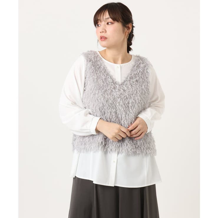 ライトグレー(91) | 【大きいサイズ】フェザーベスト＋ブラウスセット | eur3