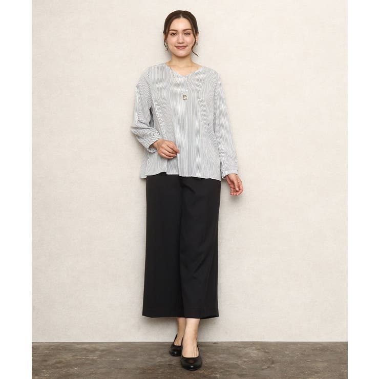 【大きいサイズ/11号サイズあり】Vネックストライプブラウス | eur3 | 詳細画像13 