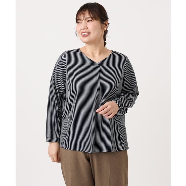 【大きいサイズ/11号サイズあり】Vネックストライプブラウス | eur3 | 詳細画像3 