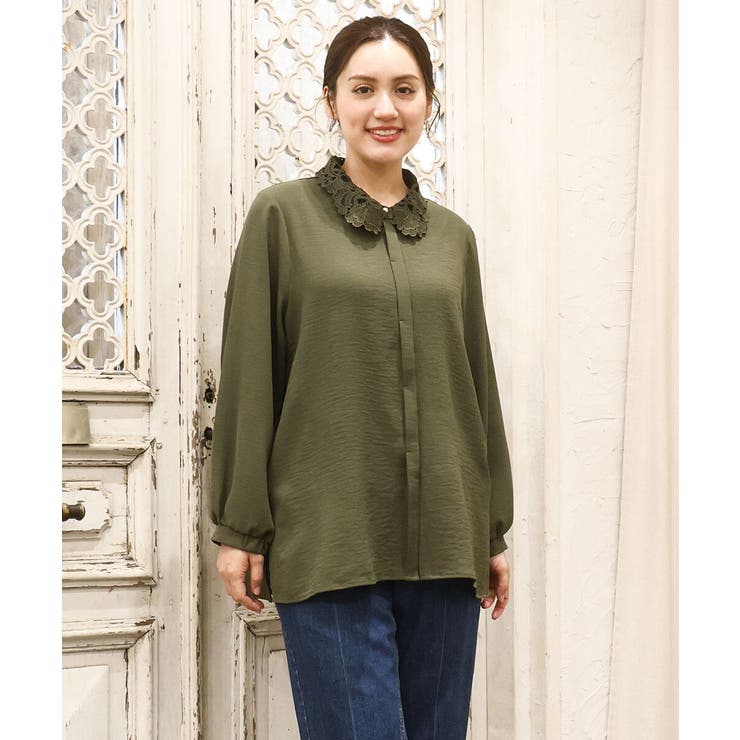 【大きいサイズ】ポーラレース襟ブラウス | eur3 | 詳細画像2 