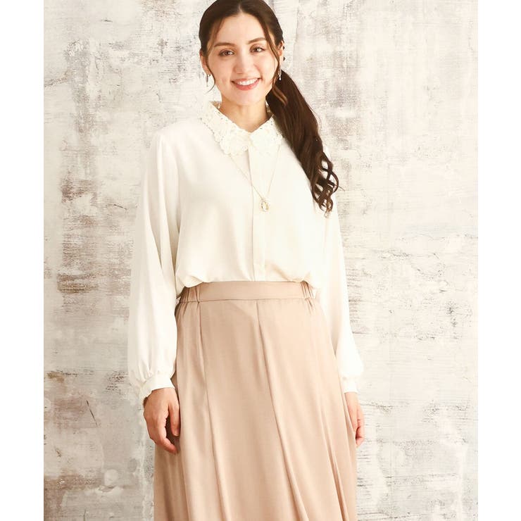 ホワイト(90) | 【大きいサイズ】ポーラレース襟ブラウス | eur3