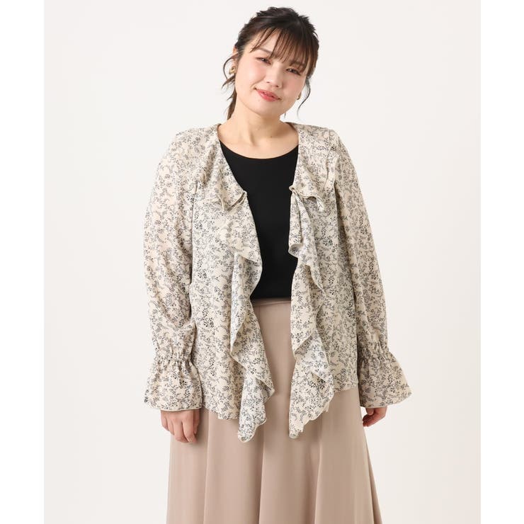 【大きいサイズ】ラッフルネック小花プリントブラウス | eur3 | 詳細画像13 