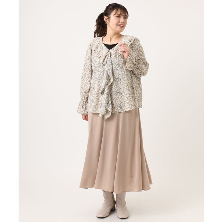 【大きいサイズ】ラッフルネック小花プリントブラウス | eur3 | 詳細画像14 