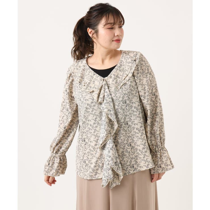 【大きいサイズ】ラッフルネック小花プリントブラウス | eur3 | 詳細画像5 