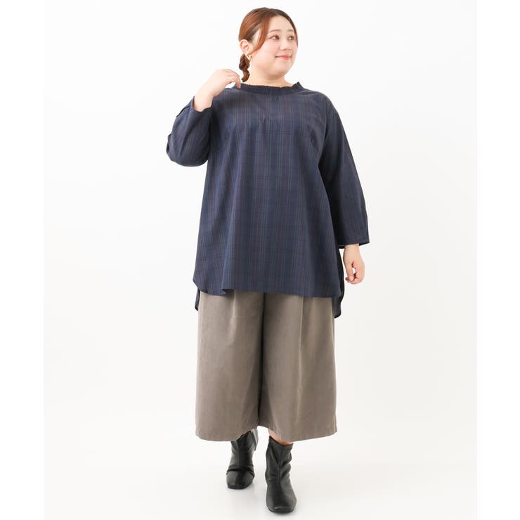 【大きいサイズ】シャーリングチェックブラウス | eur3 | 詳細画像14 