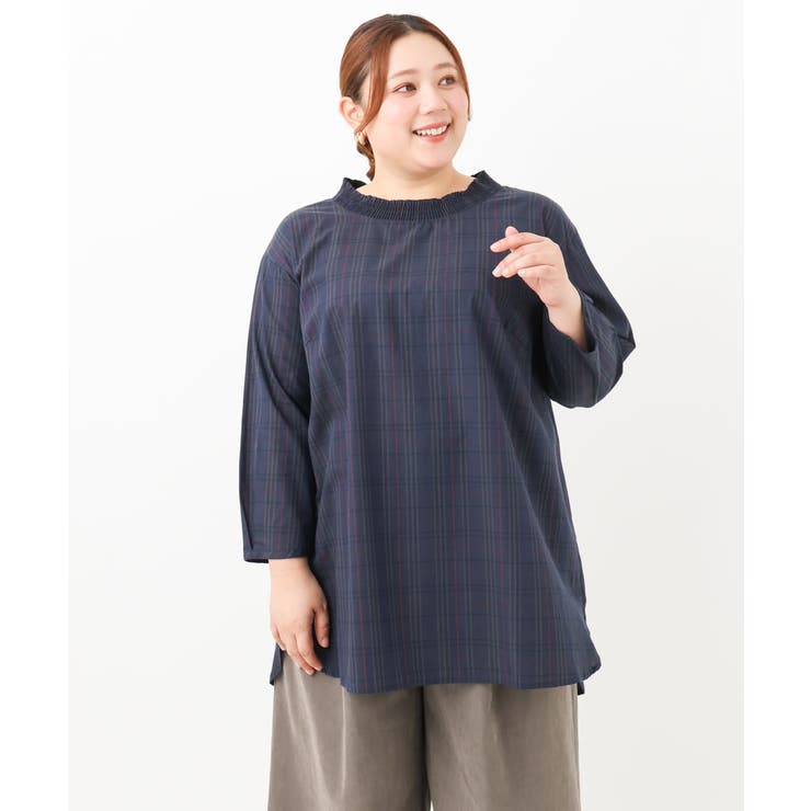 【大きいサイズ】シャーリングチェックブラウス | eur3 | 詳細画像2 