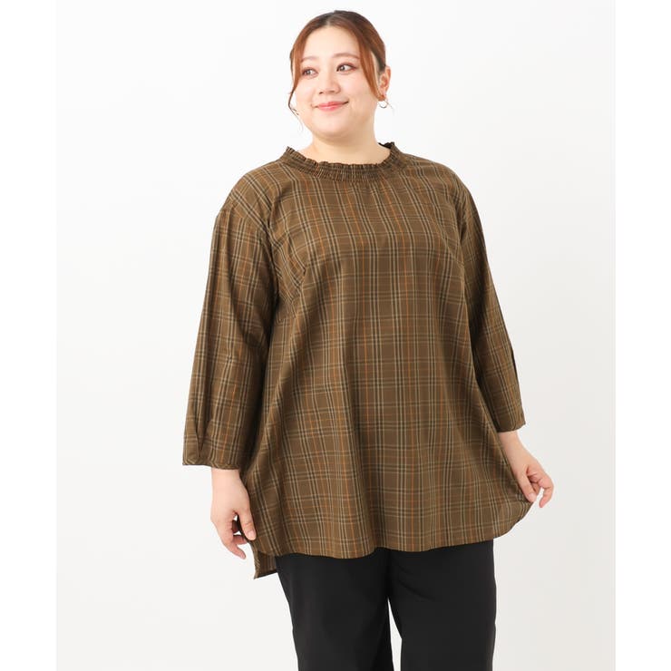 【大きいサイズ】シャーリングチェックブラウス | eur3 | 詳細画像21 