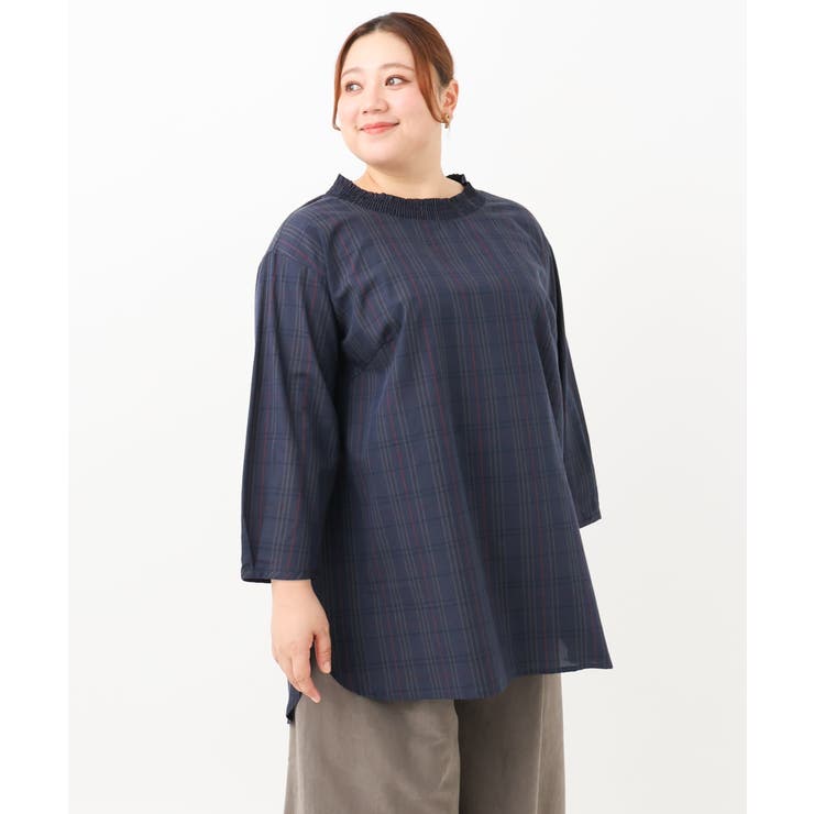 【大きいサイズ】シャーリングチェックブラウス | eur3 | 詳細画像3 