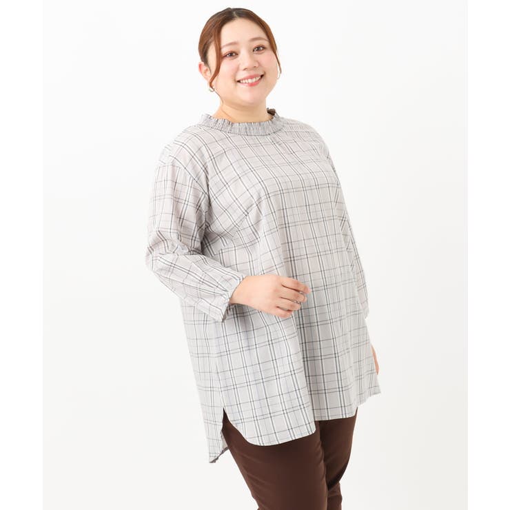 【大きいサイズ】シャーリングチェックブラウス | eur3 | 詳細画像30 
