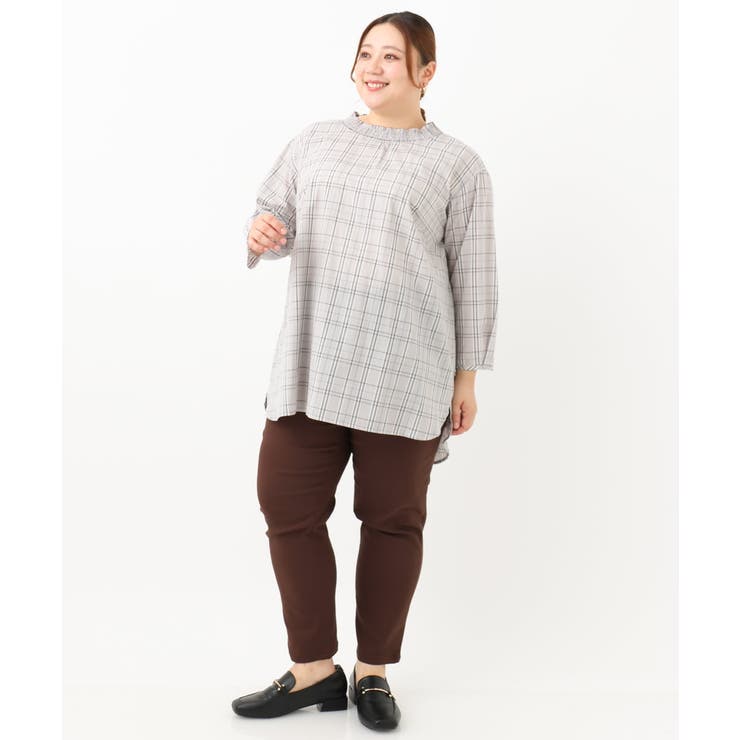【大きいサイズ】シャーリングチェックブラウス | eur3 | 詳細画像33 