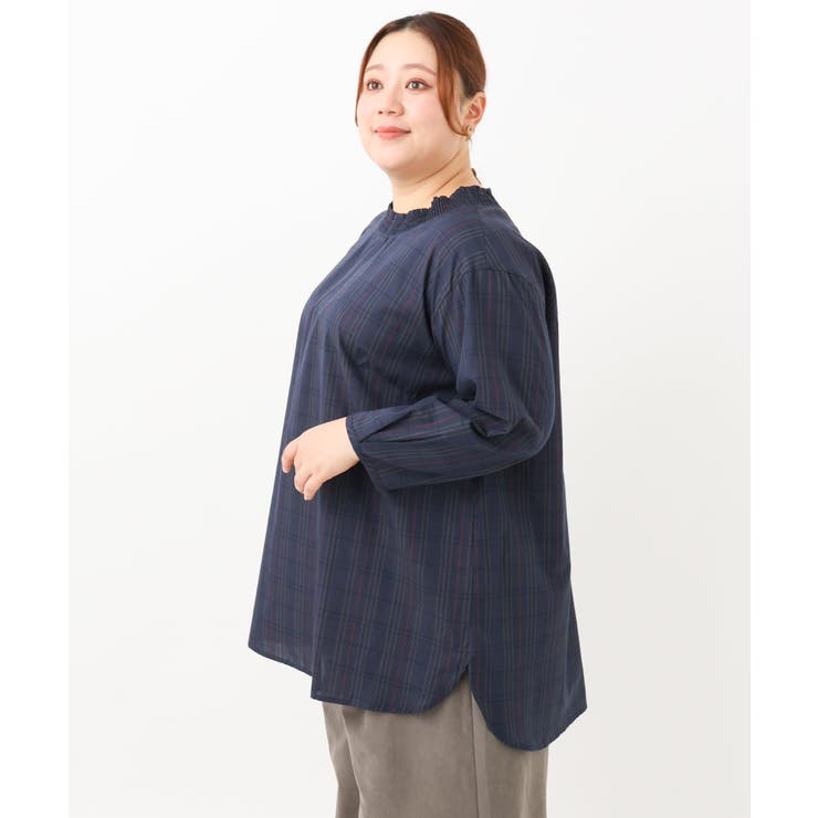 【大きいサイズ】シャーリングチェックブラウス | eur3 | 詳細画像4 