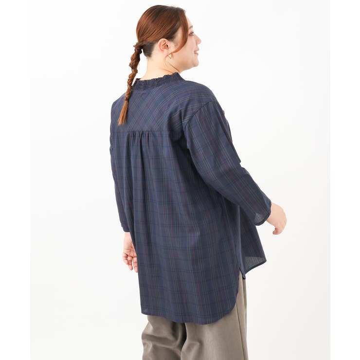 【大きいサイズ】シャーリングチェックブラウス | eur3 | 詳細画像5 