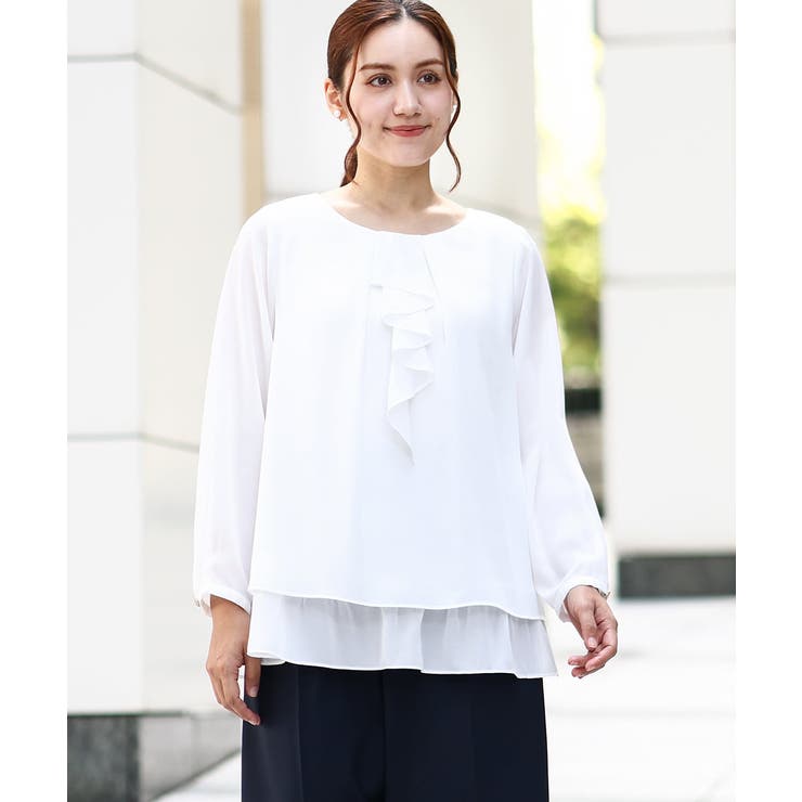 ホワイト(90) | 【大きいサイズ/11号サイズあり】2WAYラッフルブラウス | eur3