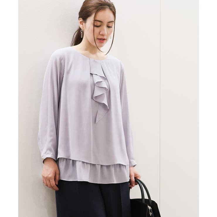 ライトグレー(91) | 【大きいサイズ/11号サイズあり】2WAYラッフルブラウス | eur3