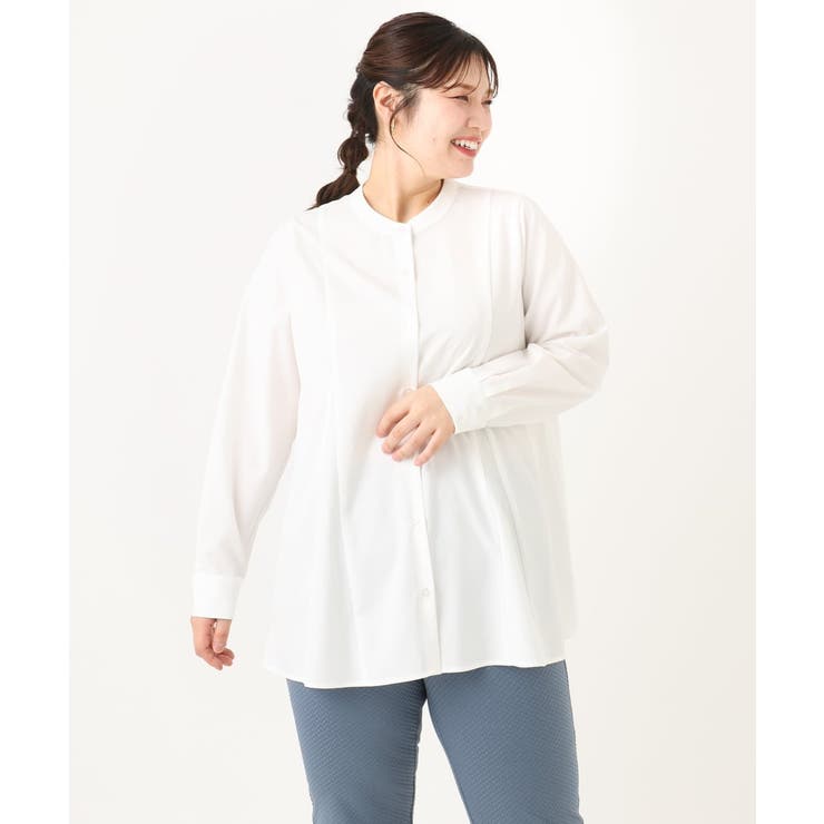 ホワイト(90) | 【大きいサイズ】バンドカラーブラウス | eur3