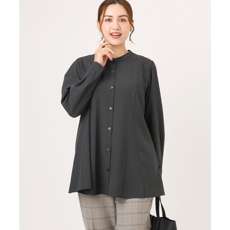 ダークグレー(93) | 【大きいサイズ】バンドカラーブラウス | eur3