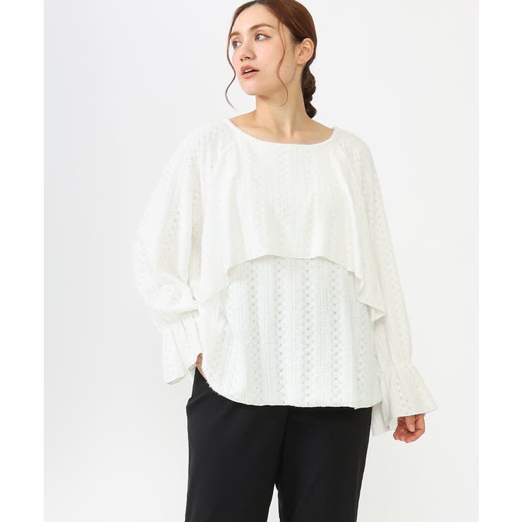 ホワイト(90) | 【大きいサイズ】レーシーティアードトップス | eur3