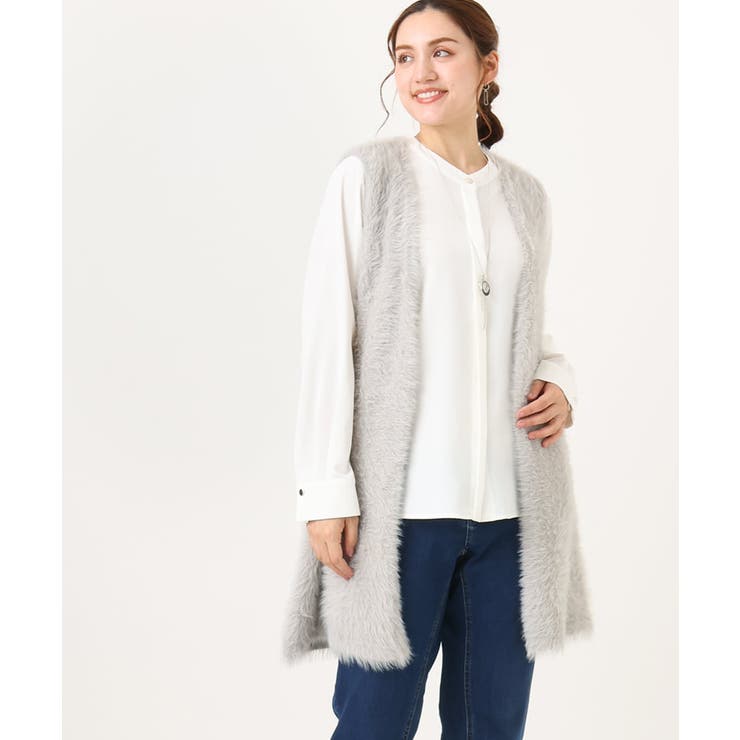 【大きいサイズ】フェザーヤーンロングジレ | eur3 | 詳細画像1 