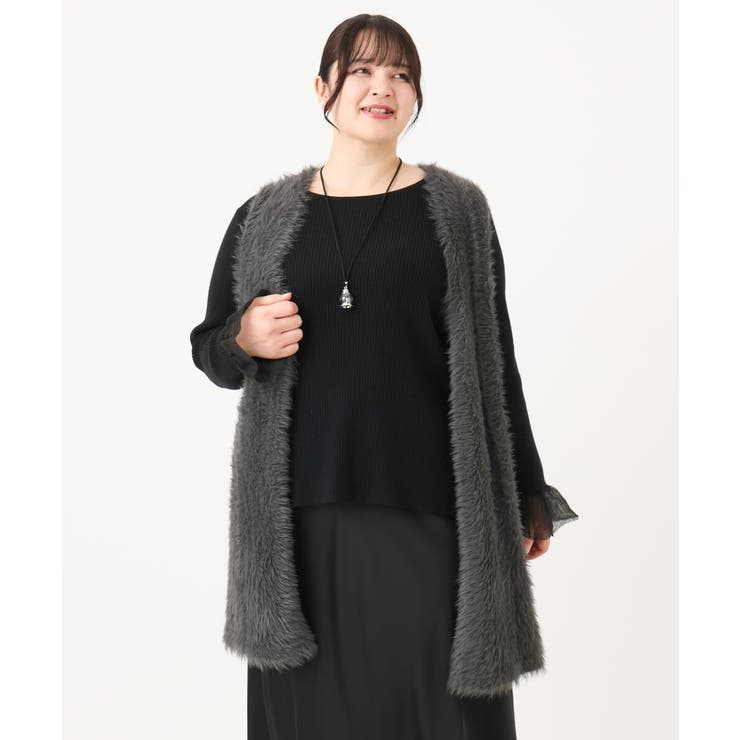 【大きいサイズ】フェザーヤーンロングジレ | eur3 | 詳細画像25 