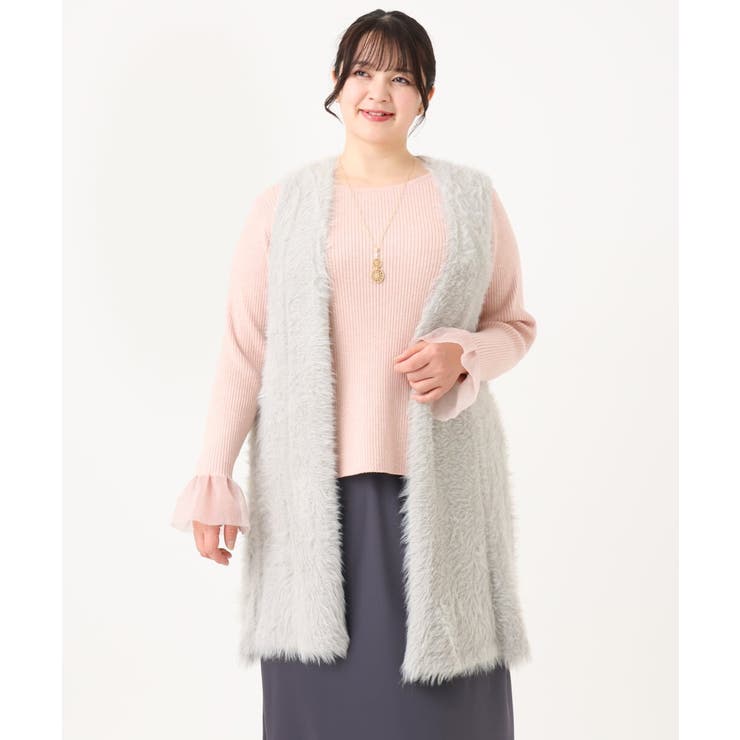 【大きいサイズ】フェザーヤーンロングジレ | eur3 | 詳細画像8 