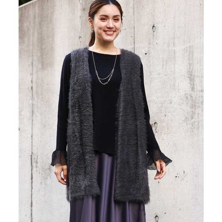 ダークグレー(93) | 【大きいサイズ】フェザーヤーンロングジレ | eur3