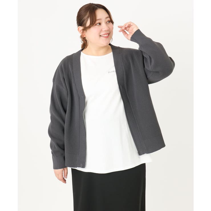 ダークグレー(93) | 【大きいサイズ】フロントジップカーディガン | eur3