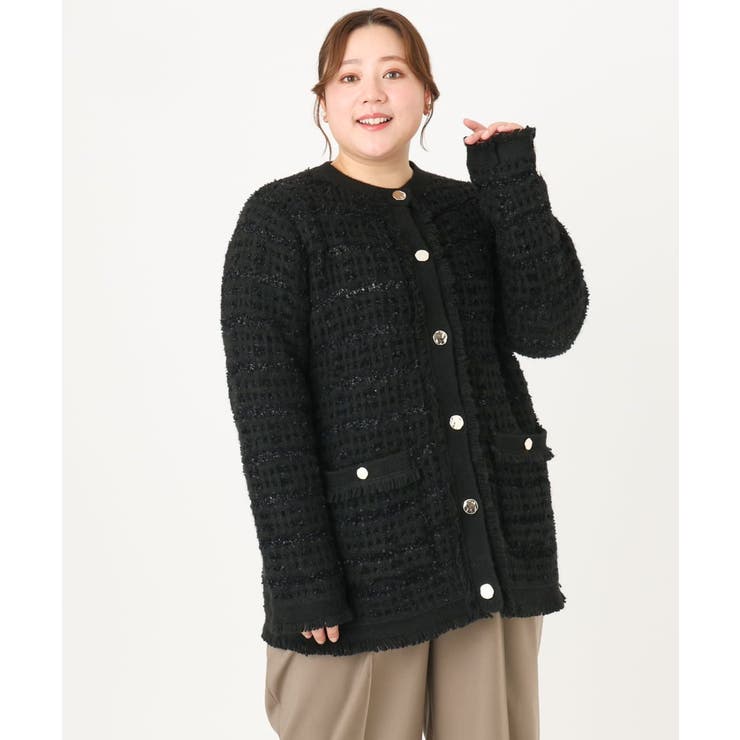 【大きいサイズ】ツイードニットジャケット | eur3 | 詳細画像30 