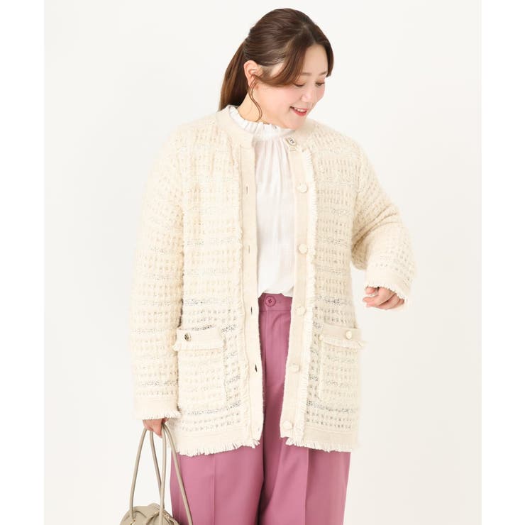 【大きいサイズ】ツイードニットジャケット | eur3 | 詳細画像6 